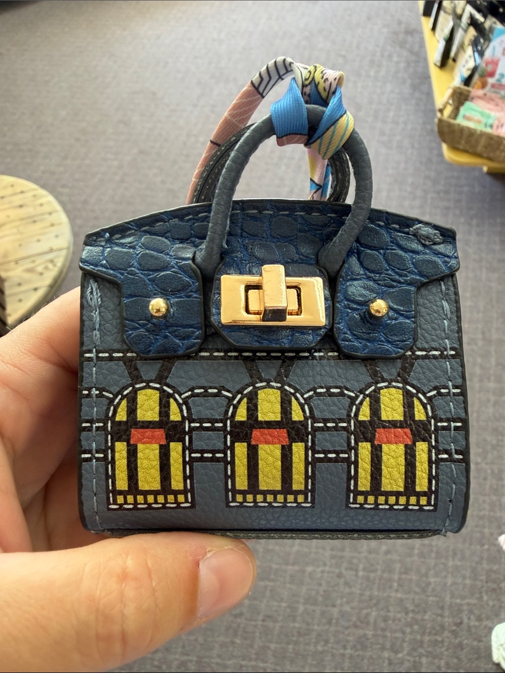 Mini Blue Graphic Leather Top-Handle Bag